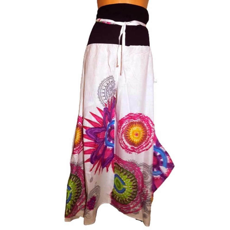Nepáli extra kényelmes pamut mintás nadrág- Fehér-L-XL