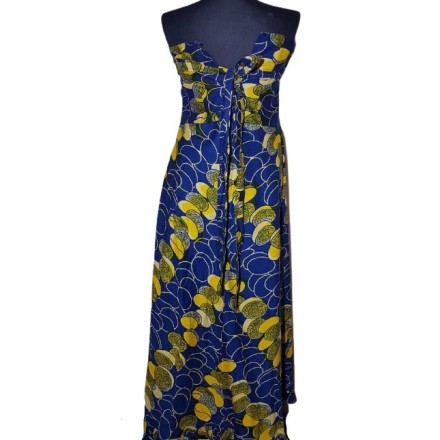 Afrikai pamut ruha – kék-sárga, virágos