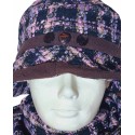 Téli női sapka(kalap)-sál szett- rózsaszín-lila-fekete