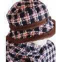 Téli női sapka(kalap)-sál szett- fehér és barna és rózsaszín ésfekete
