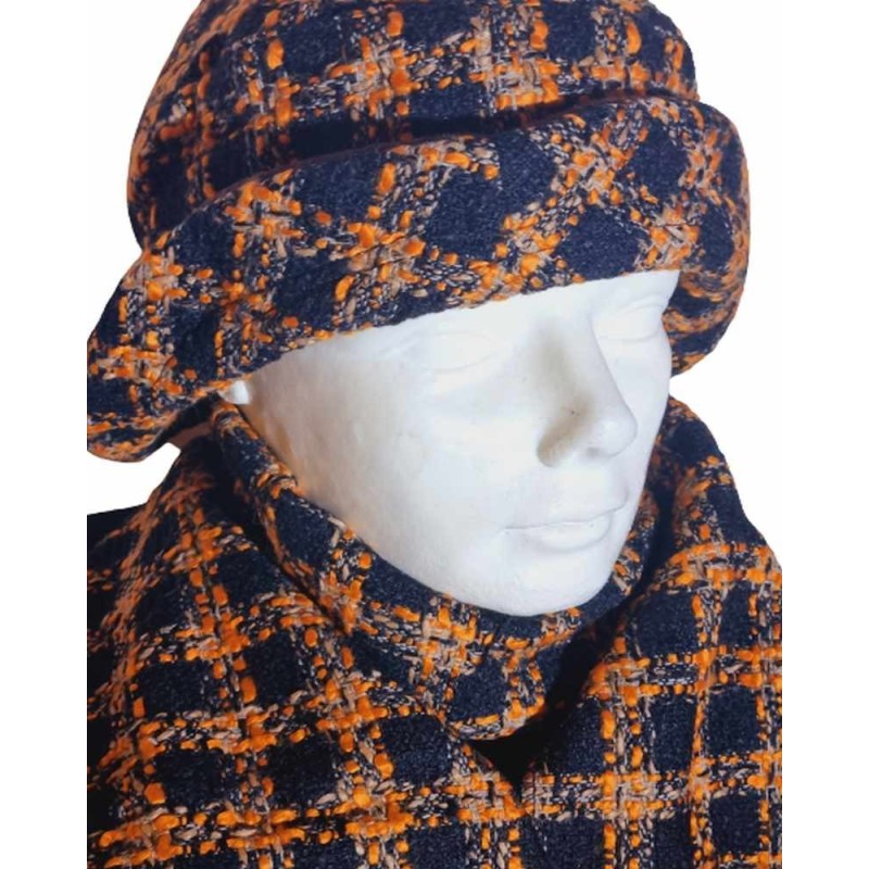 Téli női sapka(kalap)-sál szett- narancs és fekete