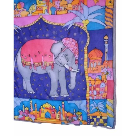 Selyem indiai elefánt kézzel festett fali Kendő 