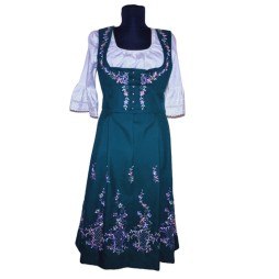 Zöld hímzett népviseleti szett – ruha, felső és kötény
