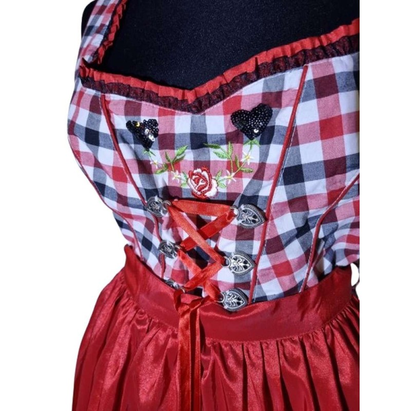 Dirndl ruha piros-fehér-fekete színben