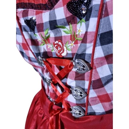 Dirndl ruha piros-fehér-fekete színben