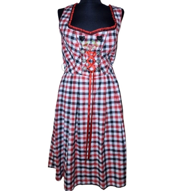 Dirndl ruha piros-fehér-fekete színben