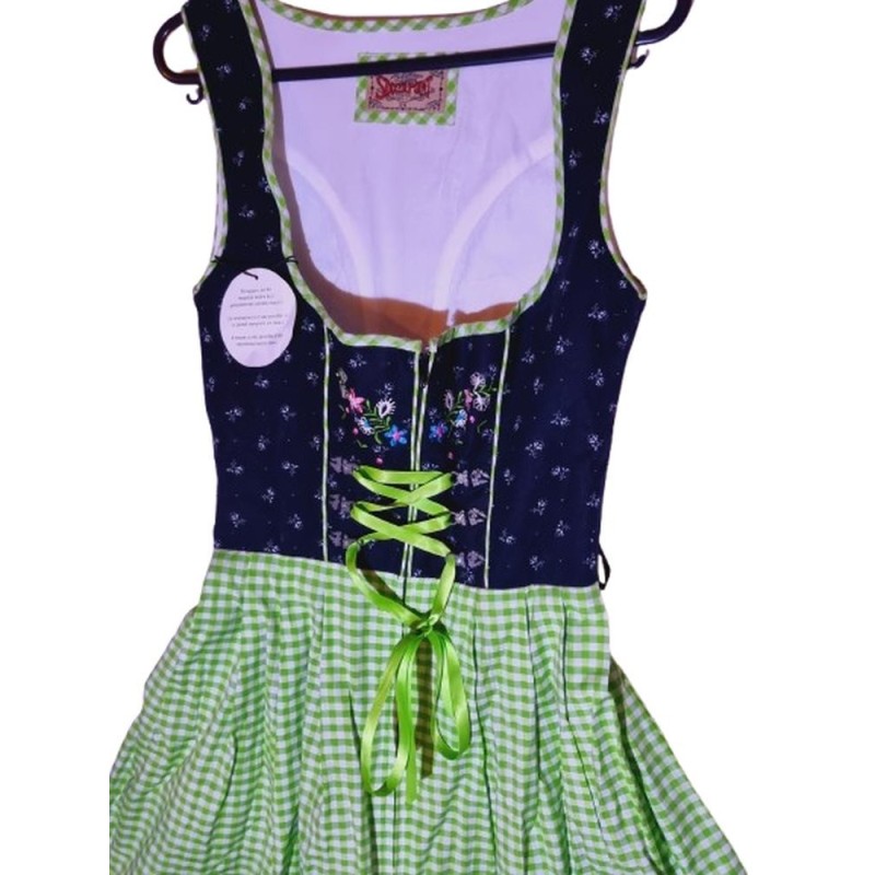 Dirndl ruha zöld-fekete-fehér színben