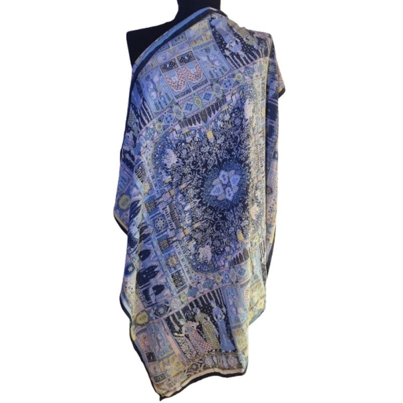 Színes templom és város mintás kevert szálas kendő