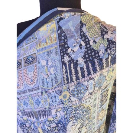 Színes templom és város mintás kevert szálas kendő