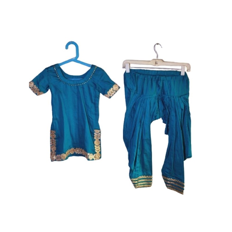 Türkiz-arany indiai gyerekszett pamutból