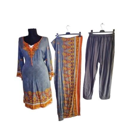 Háromrészes indiai hímzett pamutszett