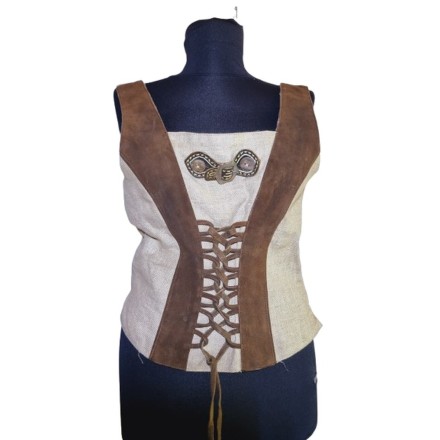 Bőr-lenvászon népviseleti felső barna
