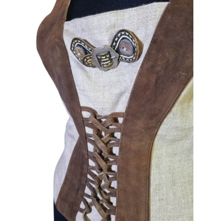 Bőr-lenvászon népviseleti felső barna