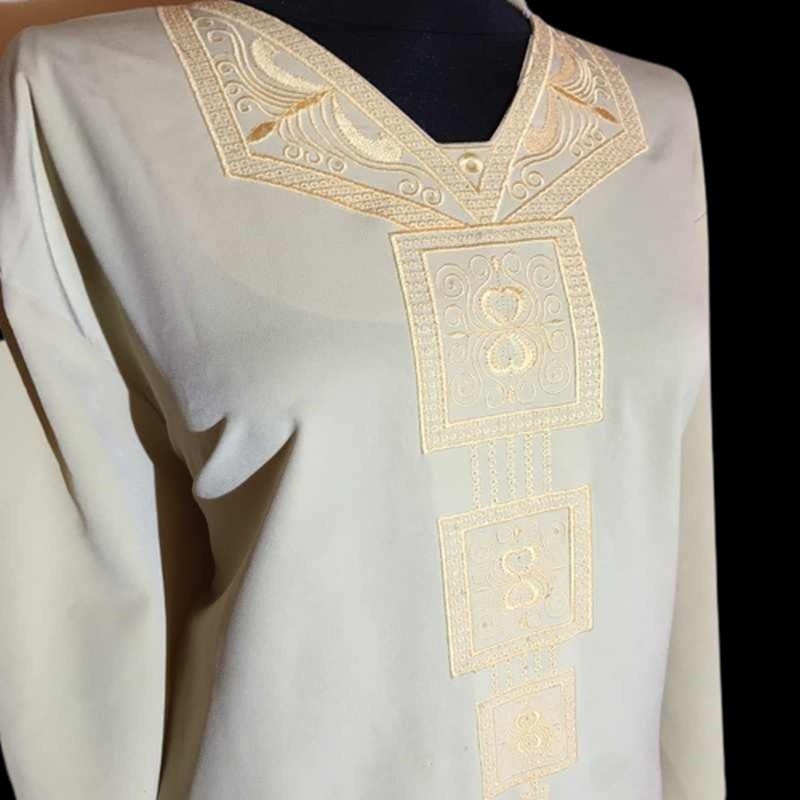 Krém sárga hímzett abaya ruha Krém sárga hímzett abaya ruha