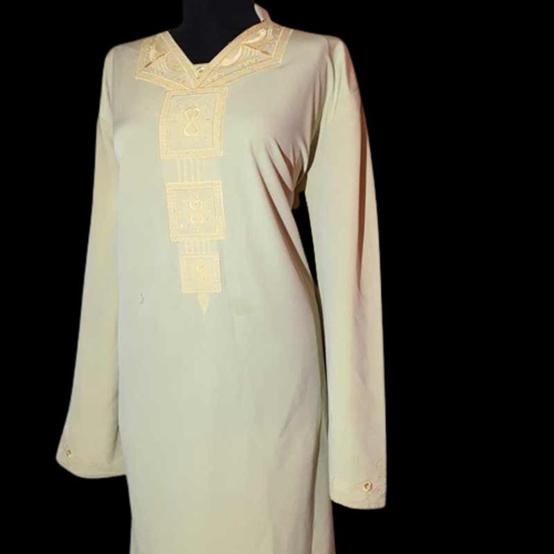 Krém sárga hímzett abaya ruha Krém sárga hímzett abaya ruha