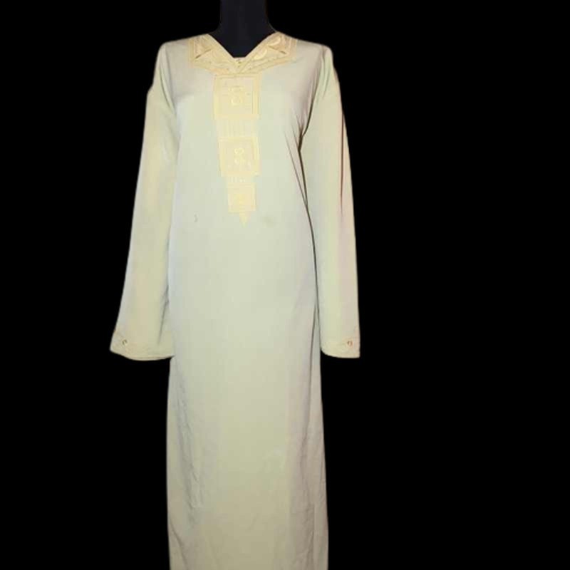 Krém sárga hímzett abaya ruha Krém sárga hímzett abaya ruha