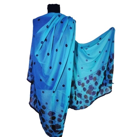 Türkiz kék taft kendő virágmintával