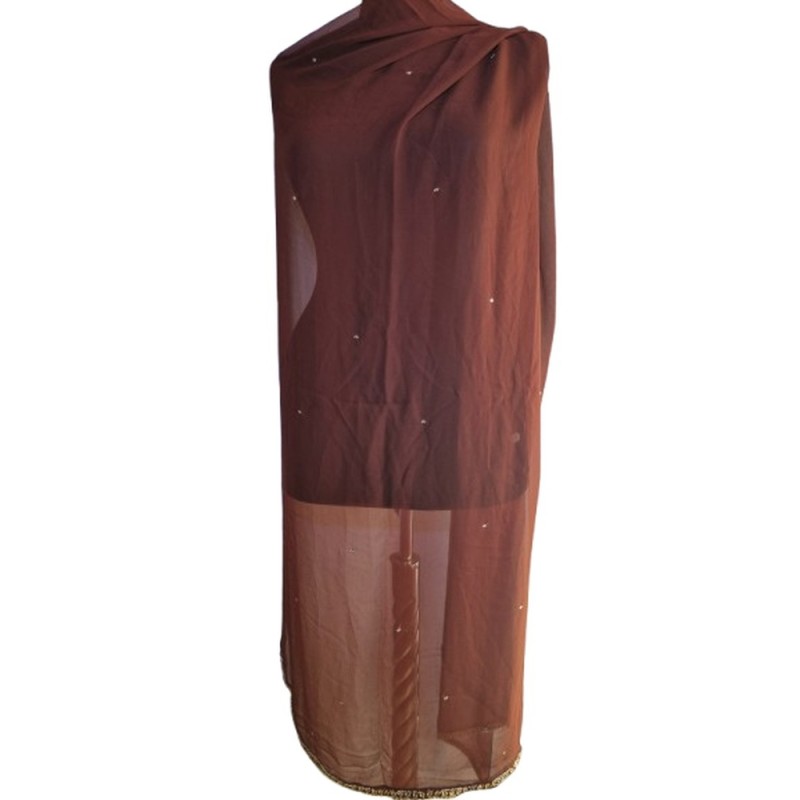 Barna muszlin kendő hímzett szegéllyel