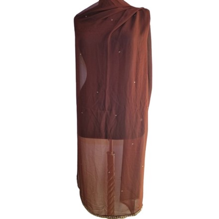 Barna muszlin kendő hímzett szegéllyel