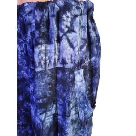 Kék batikolt pamut nadrág zsebekkel