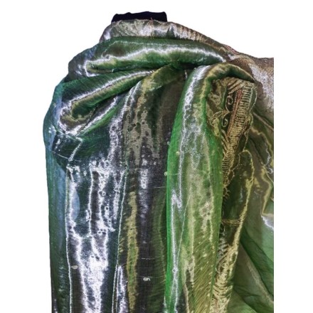 Zöld-arany indiai hímzett tüllkendő