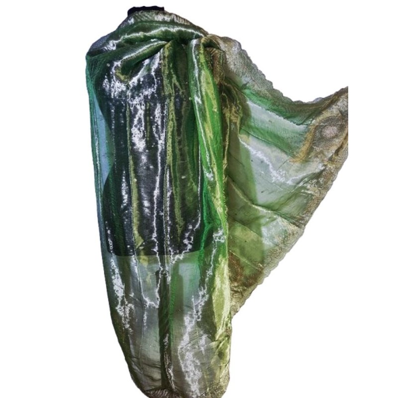 Zöld-arany indiai hímzett tüllkendő Zöld-arany indiai hímzett tüllkendő