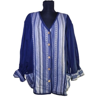 Kék-fehér népviseleti pamutlen kabátka