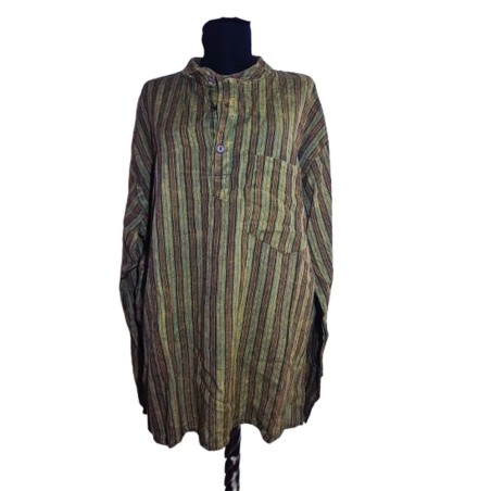 Zöld csíkos nepáli pamut felső