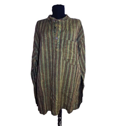 Zöld csíkos nepáli pamut felső