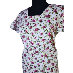 Rózsakert lehelete – fehér virágmintás pamut felső Rózsakert lehelete – fehér virágmintás pamut felső