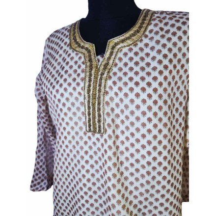 Barna-fehér hímzett indiai felső