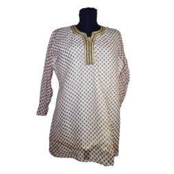 Aranyfényű harmónia – barna-fehér hímzett indiai felső