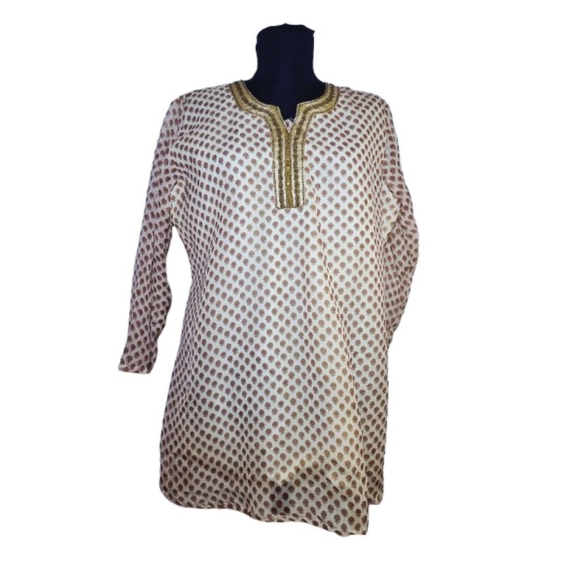 Barna-fehér hímzett indiai felső