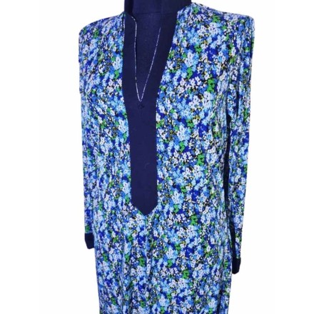 Virágmintás kék abaya