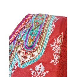 Indiai vörös ragyogás – hímzett és köves pamut ruha