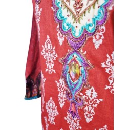 Indiai vörös ragyogás – hímzett és köves pamut ruha