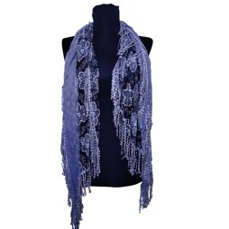 Szürke csipkés kendő rojtos véggel