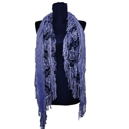 Szürke csipkés kendő rojtos véggel