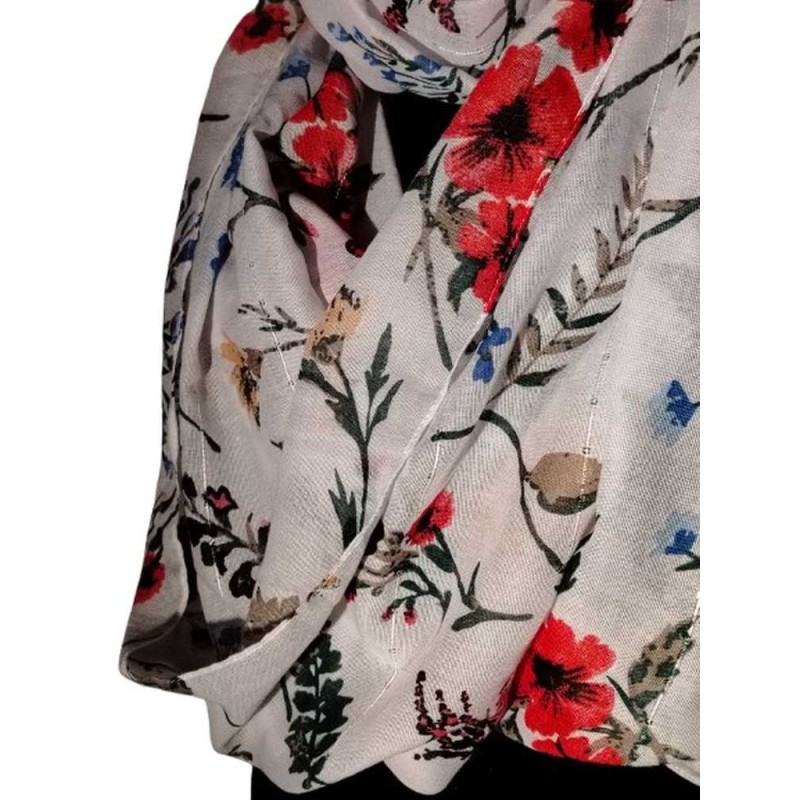 Fehér virágmintás női körkendő